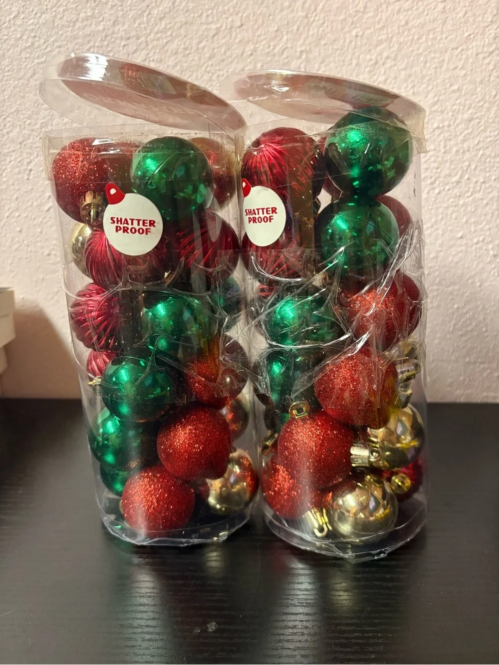 48pc Shatterproof Christmas Ornaments Red Green Gold